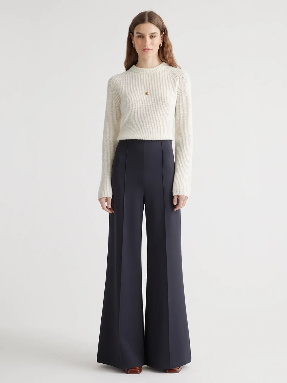 Quince | Ultra Stretch Ponte Super Wide Leg Pants in Navy ~ Small
